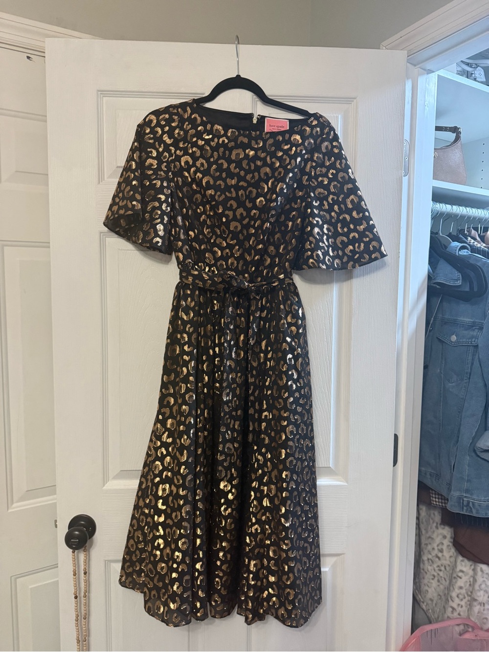 kate spade Black and Gold Leopard Midi Dress